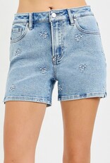 Risen Jeans Embroidery High Rise Shorts Light Wash