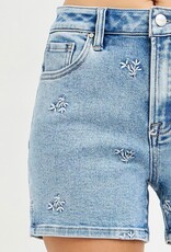 Risen Jeans Embroidery High Rise Shorts Light Wash
