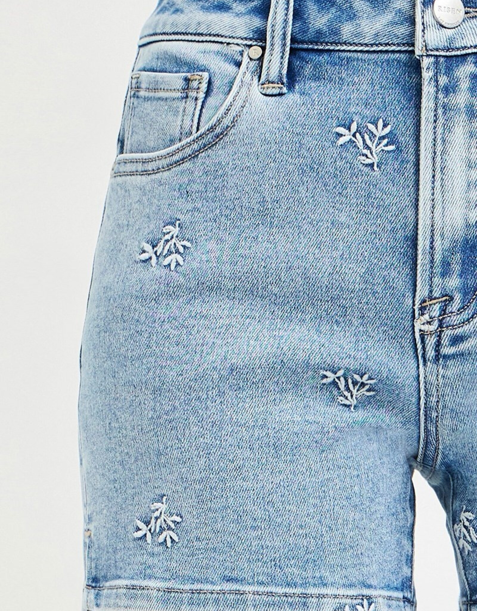 Risen Jeans Embroidery High Rise Shorts Light Wash