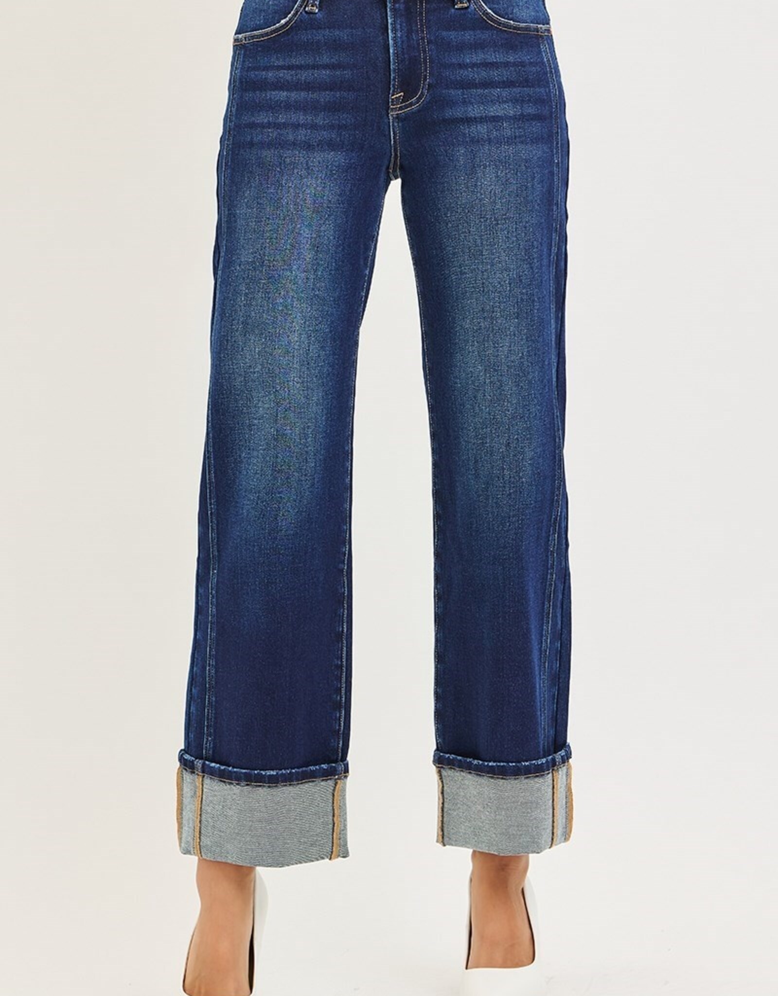 Risen Jeans Mid Rise Cuffed Ankle Straight Leg Jeans