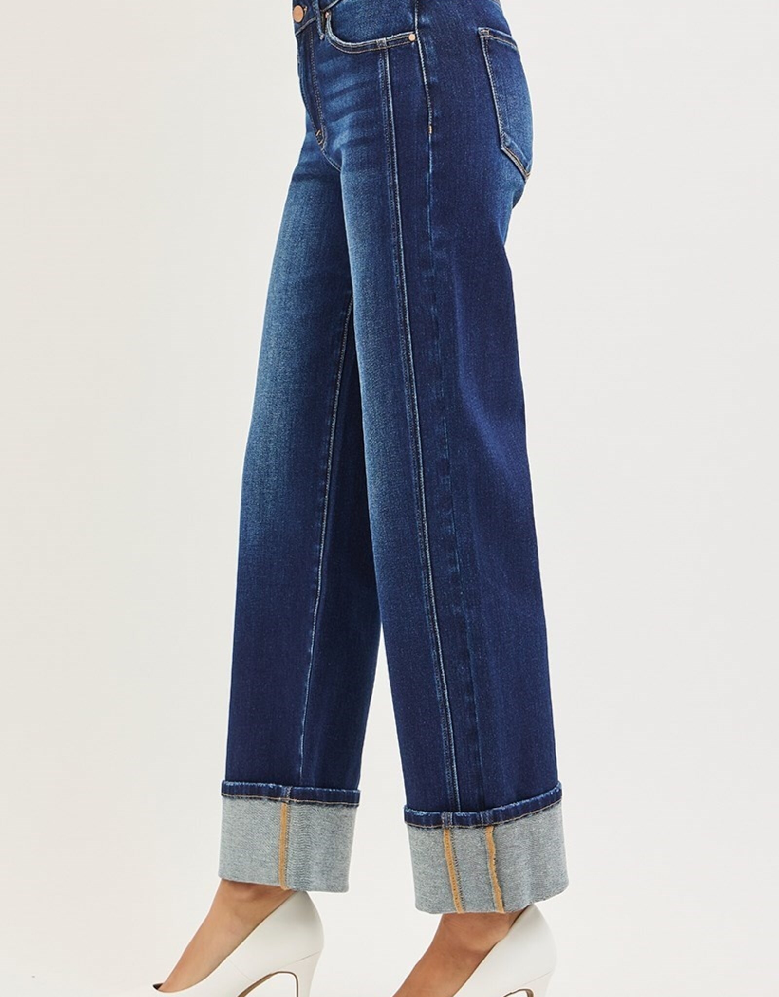 Risen Jeans Mid Rise Cuffed Ankle Straight Leg Jeans