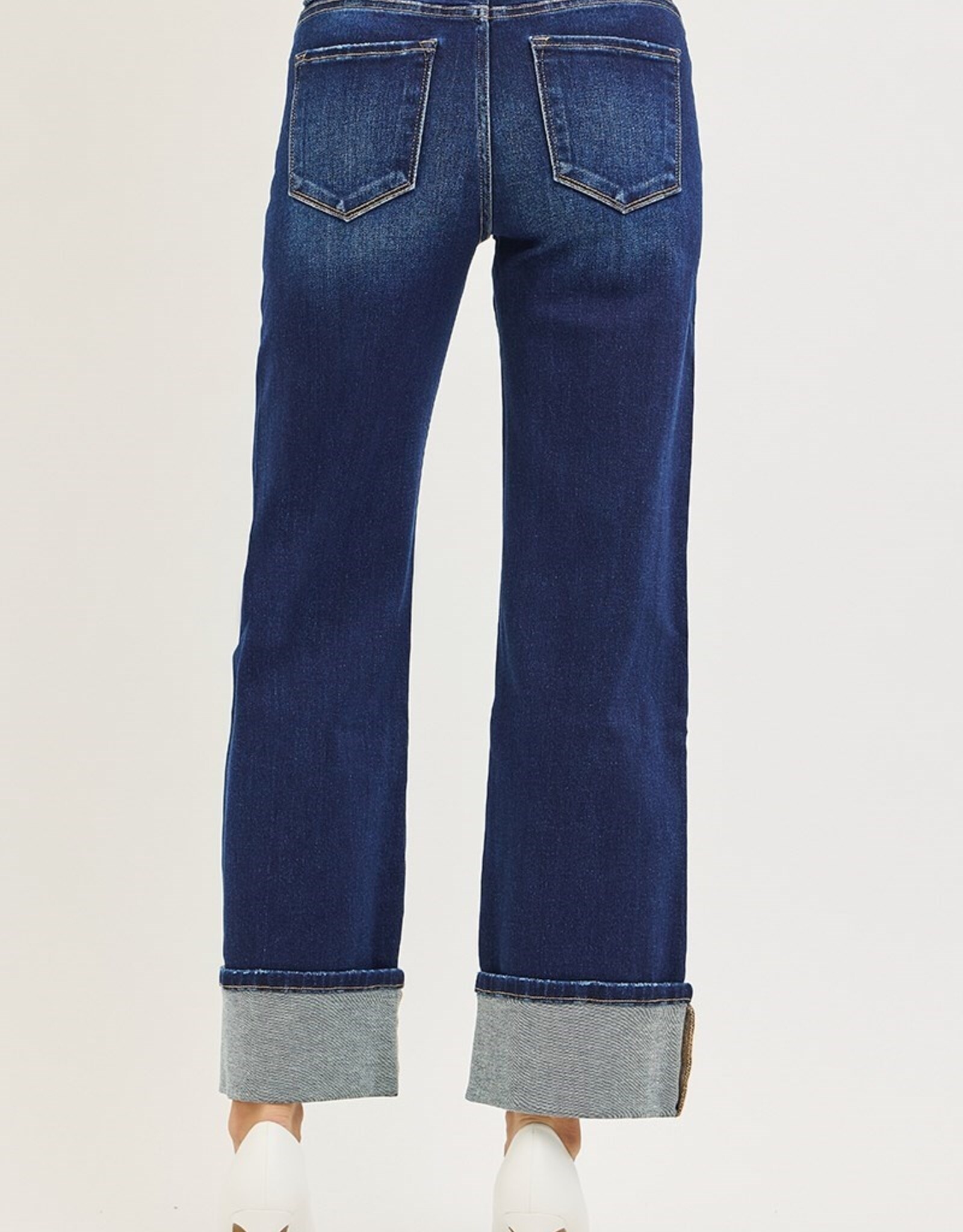 Risen Jeans Mid Rise Cuffed Ankle Straight Leg Jeans