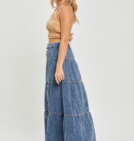 Risen Jeans High Rise Ruffle Long Skirt
