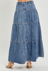 Risen Jeans High Rise Ruffle Long Skirt