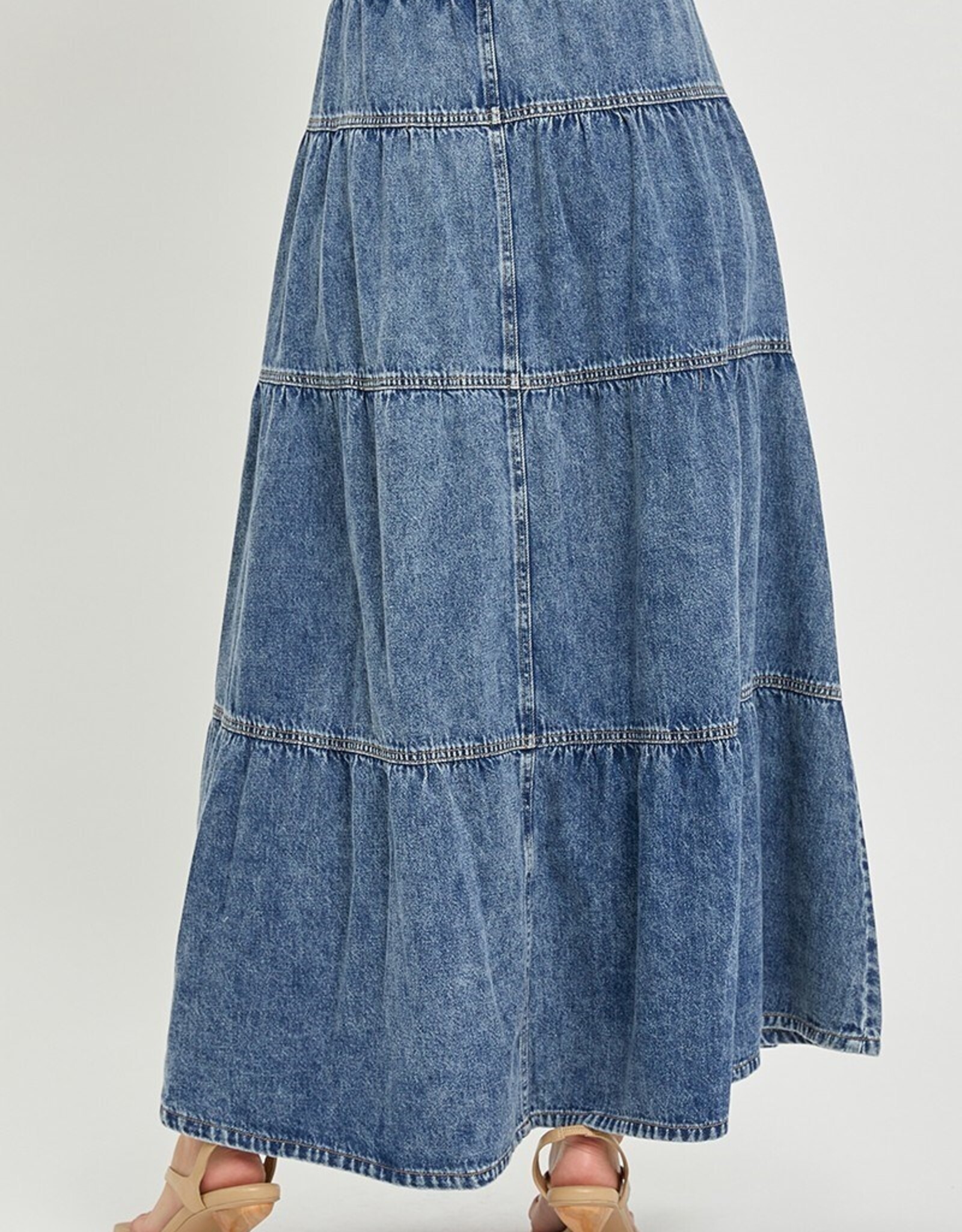 Risen Jeans High Rise Ruffle Long Skirt