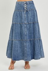 Risen Jeans High Rise Ruffle Long Skirt