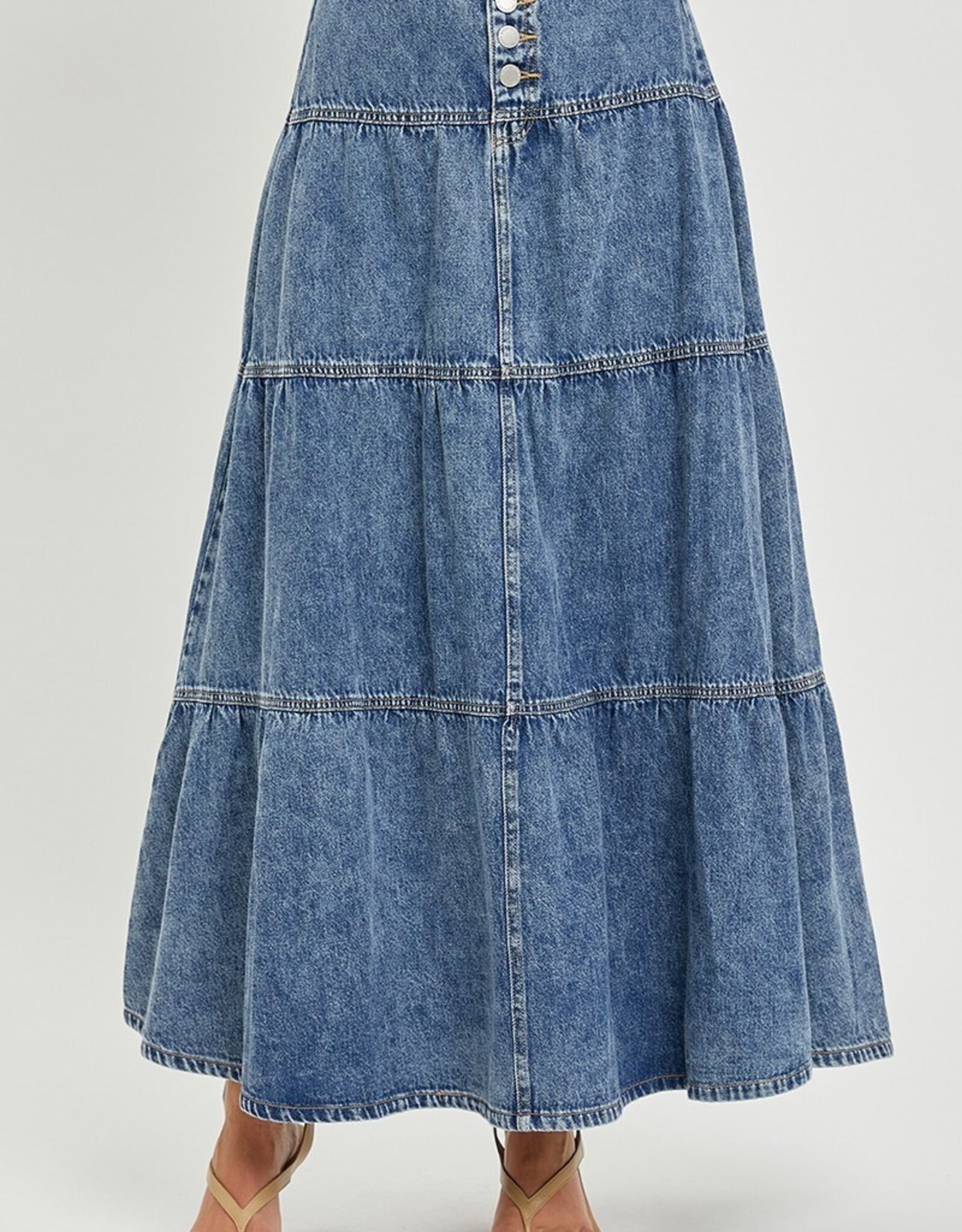Risen Jeans High Rise Ruffle Long Skirt