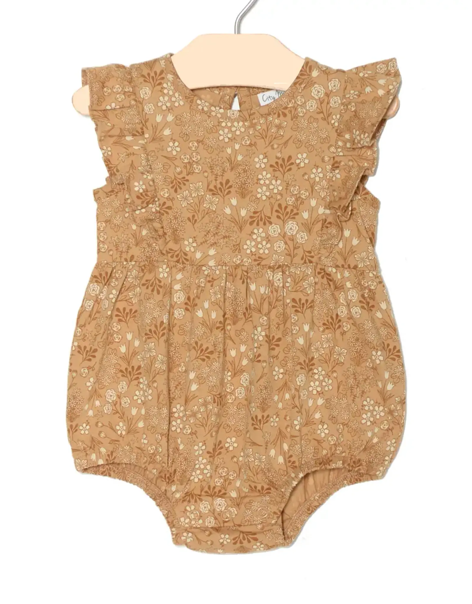 City Mouse Studio Flutter Front Romper, Golden Garden