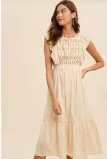 In Loom Flutter Sleeve Embroidered Mini Dress