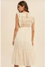 In Loom Flutter Sleeve Embroidered Mini Dress