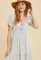In Loom Smocked Floral Sweetheart Mini Dress