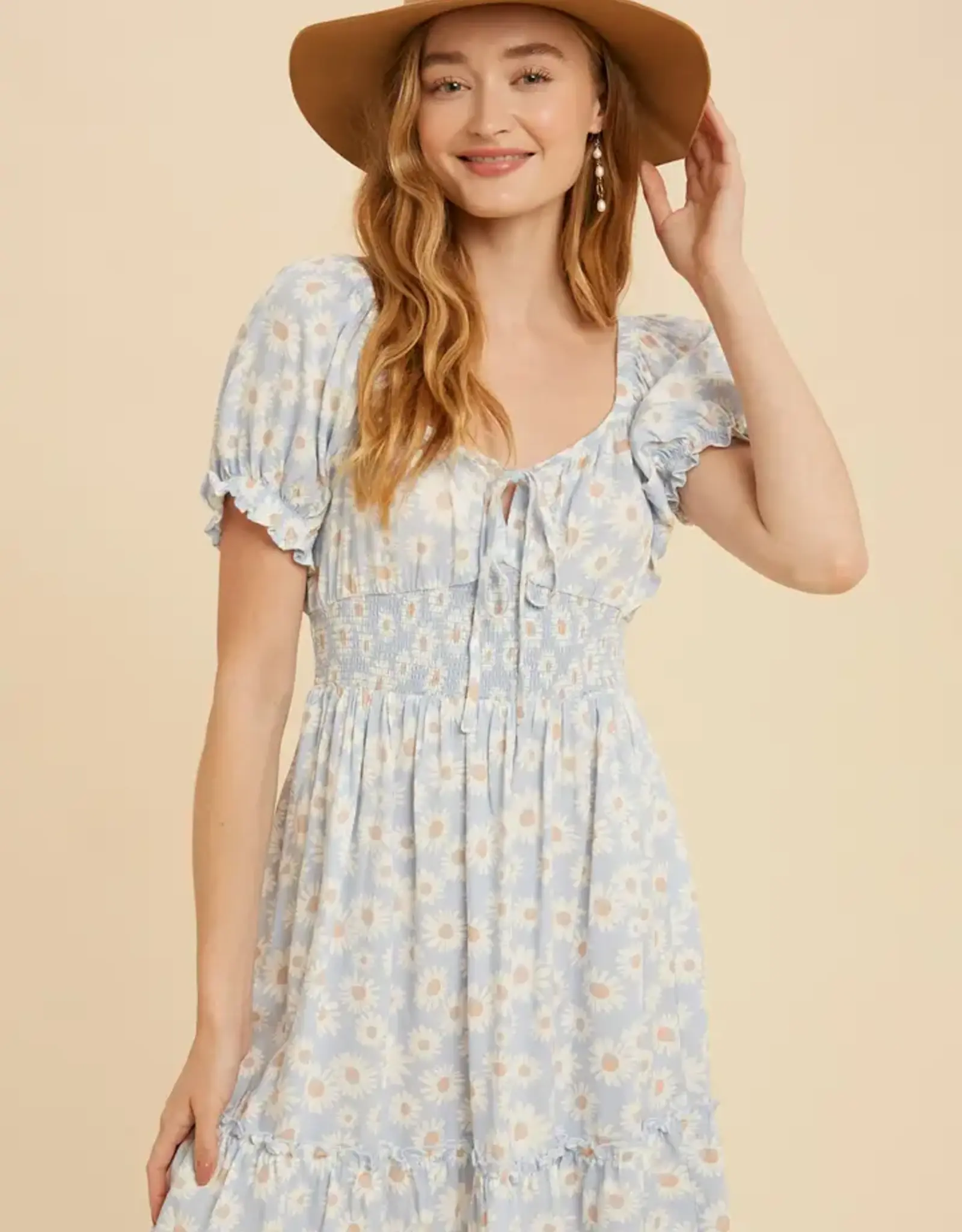 In Loom Smocked Floral Sweetheart Mini Dress