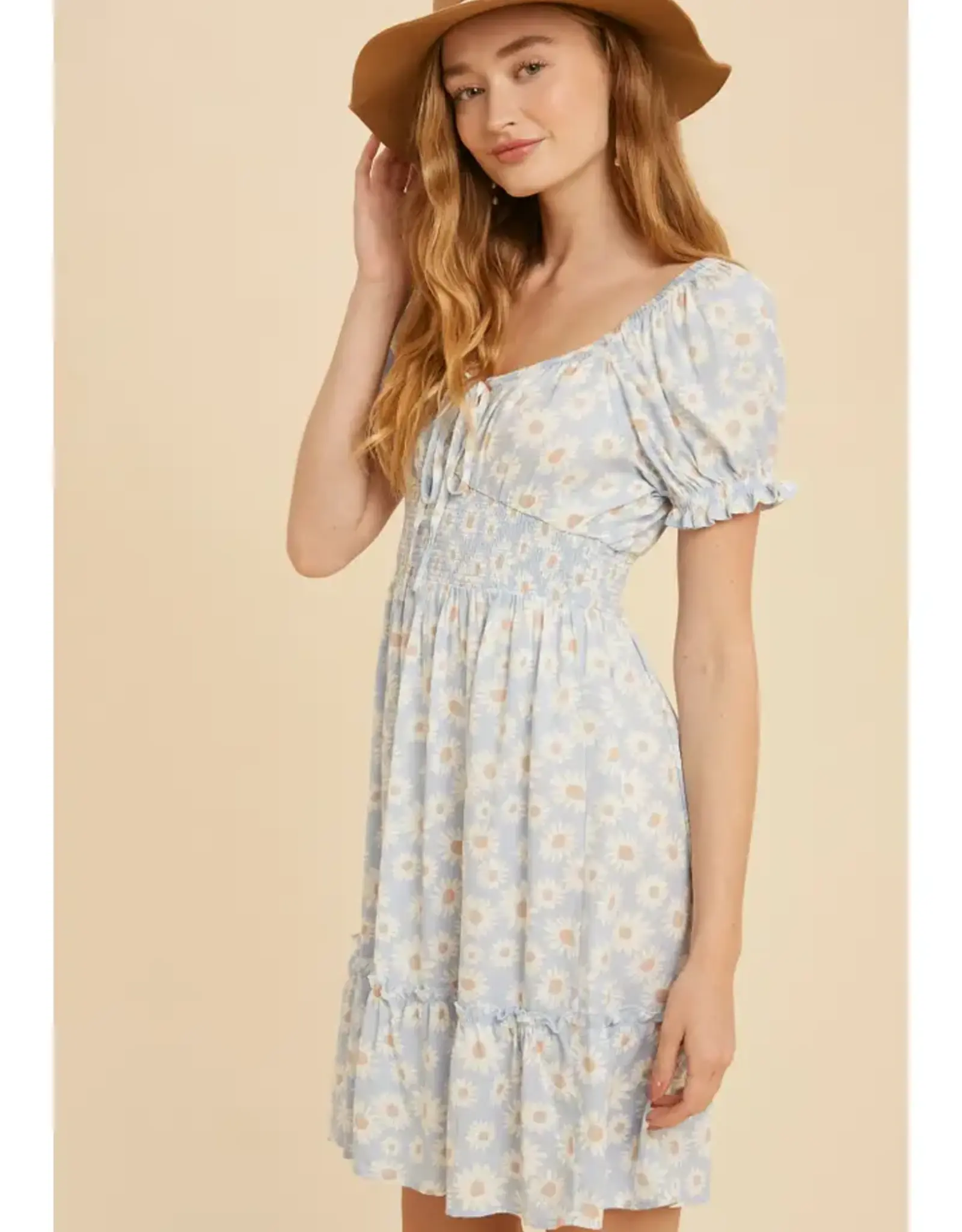 In Loom Smocked Floral Sweetheart Mini Dress