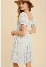 In Loom Smocked Floral Sweetheart Mini Dress