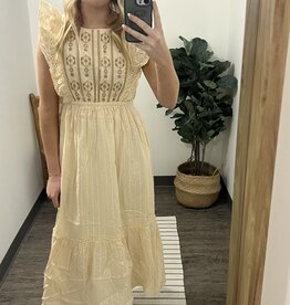 In Loom Flutter Sleeve Embroidered Mini Dress
