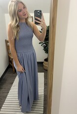 Smocked Boatneck Midi Dress
