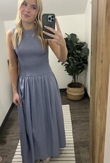 Smocked Boatneck Midi Dress