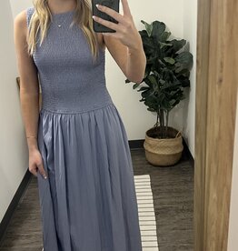 Smocked Boatneck Midi Dress