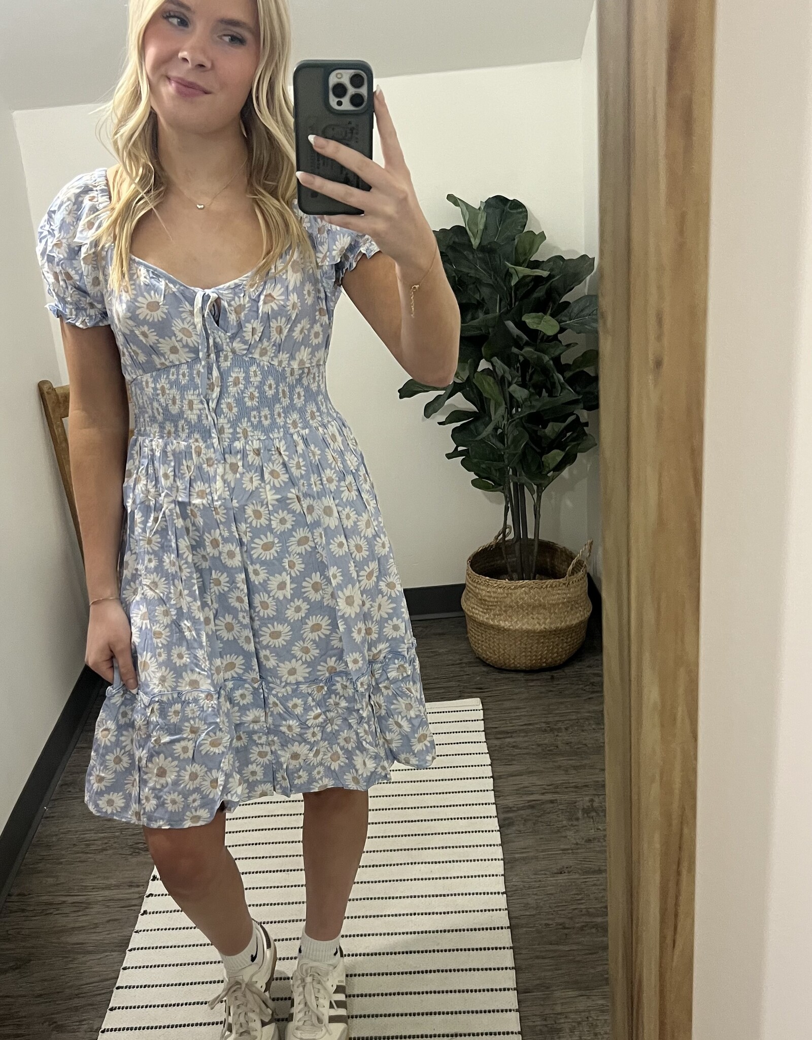 In Loom Smocked Floral Sweetheart Mini Dress