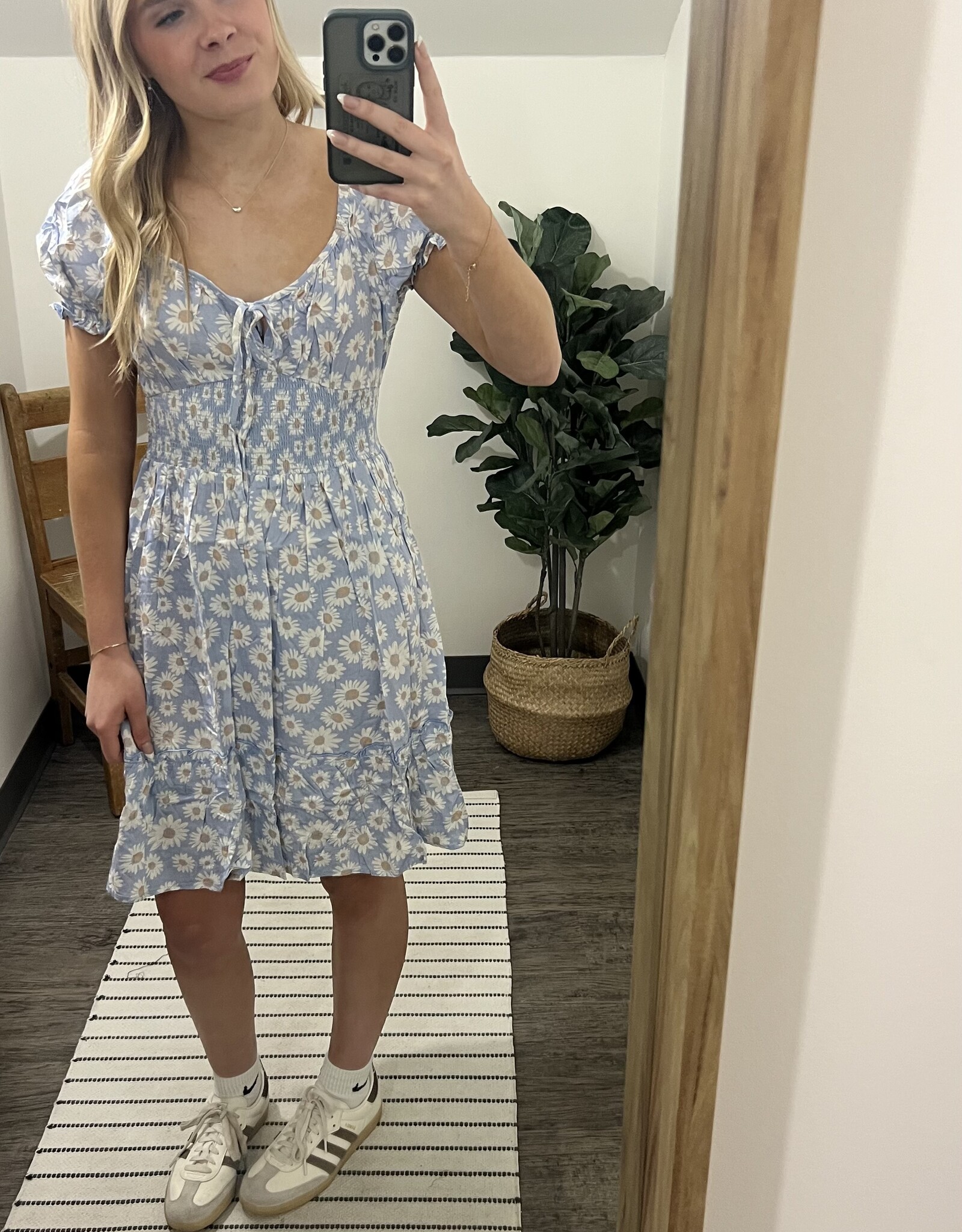 In Loom Smocked Floral Sweetheart Mini Dress