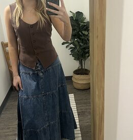 Risen Jeans High Rise Ruffle Long Skirt