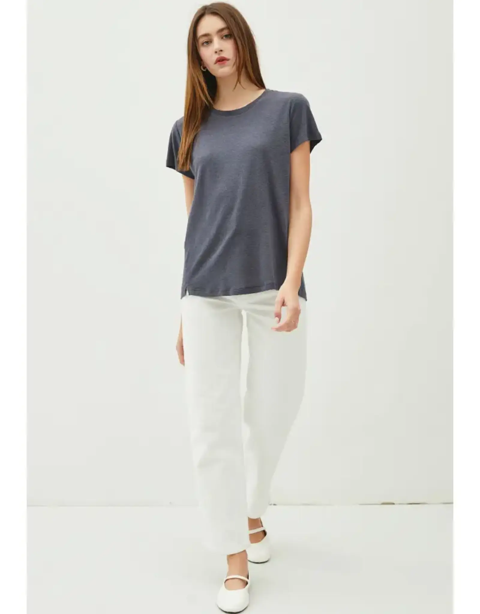 Linen Blend Round Neck T-Shirt