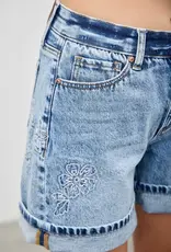 Saige Denim Midrise Embroidered Relaxed Denim Short