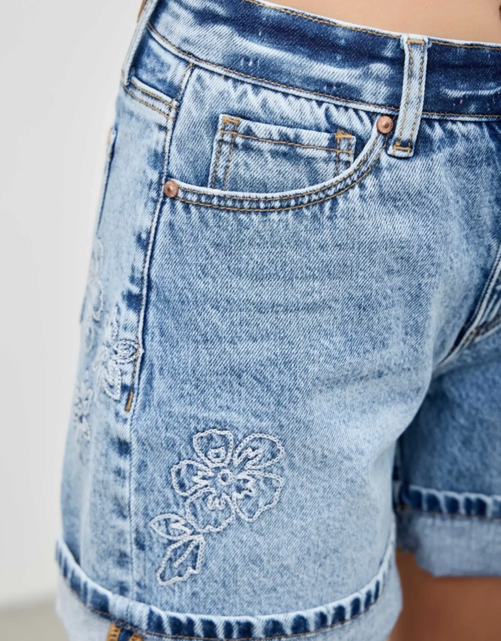 Saige Denim Midrise Embroidered Relaxed Denim Short