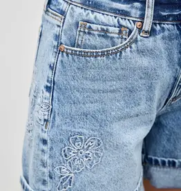 Saige Denim Midrise Embroidered Relaxed Denim Short
