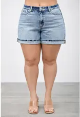 Saige Denim Plus, Midrise Embroidered Relaxed Denim Short