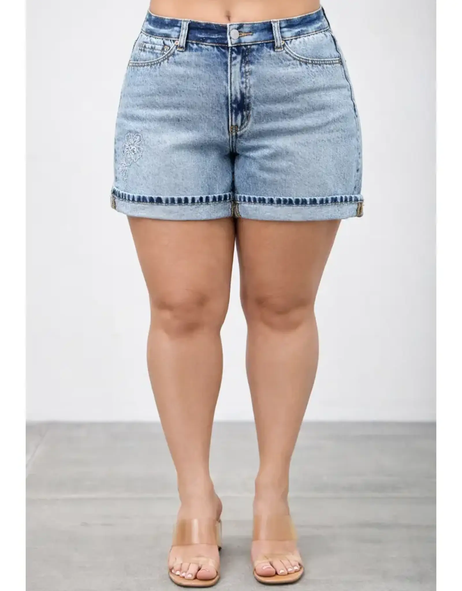 Saige Denim Plus, Midrise Embroidered Relaxed Denim Short