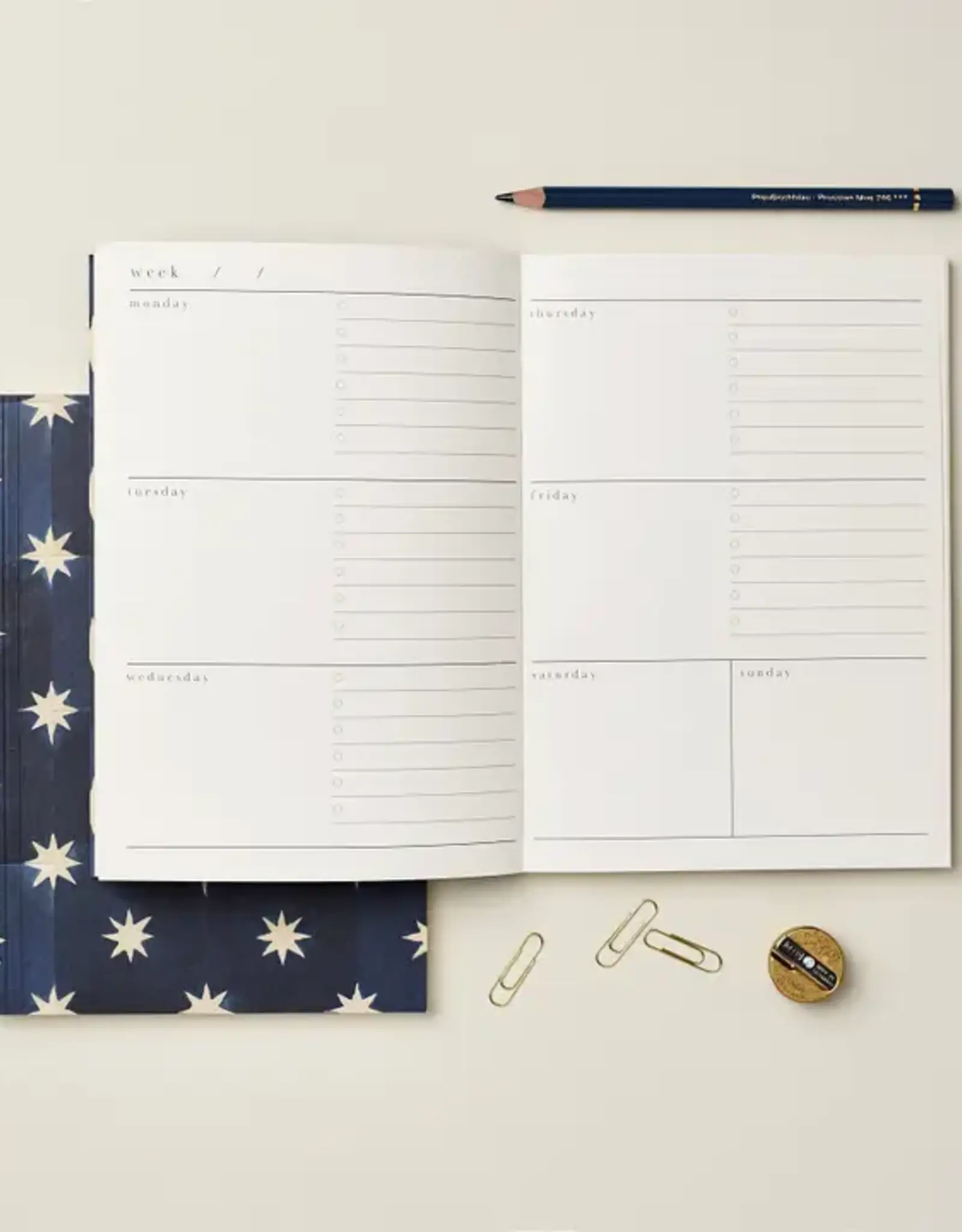 Wanderlust Paper Co Weekly Planner, Navy Star