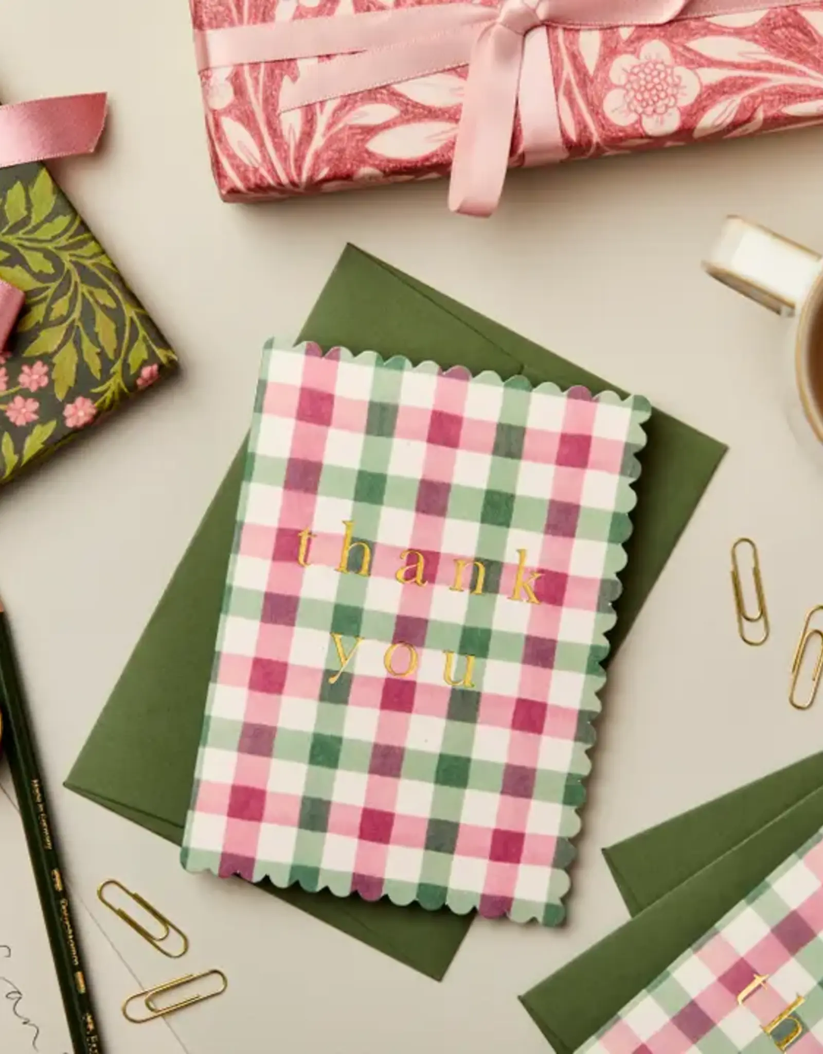 Wanderlust Paper Co Card, Pink & Green Gingham Thank You