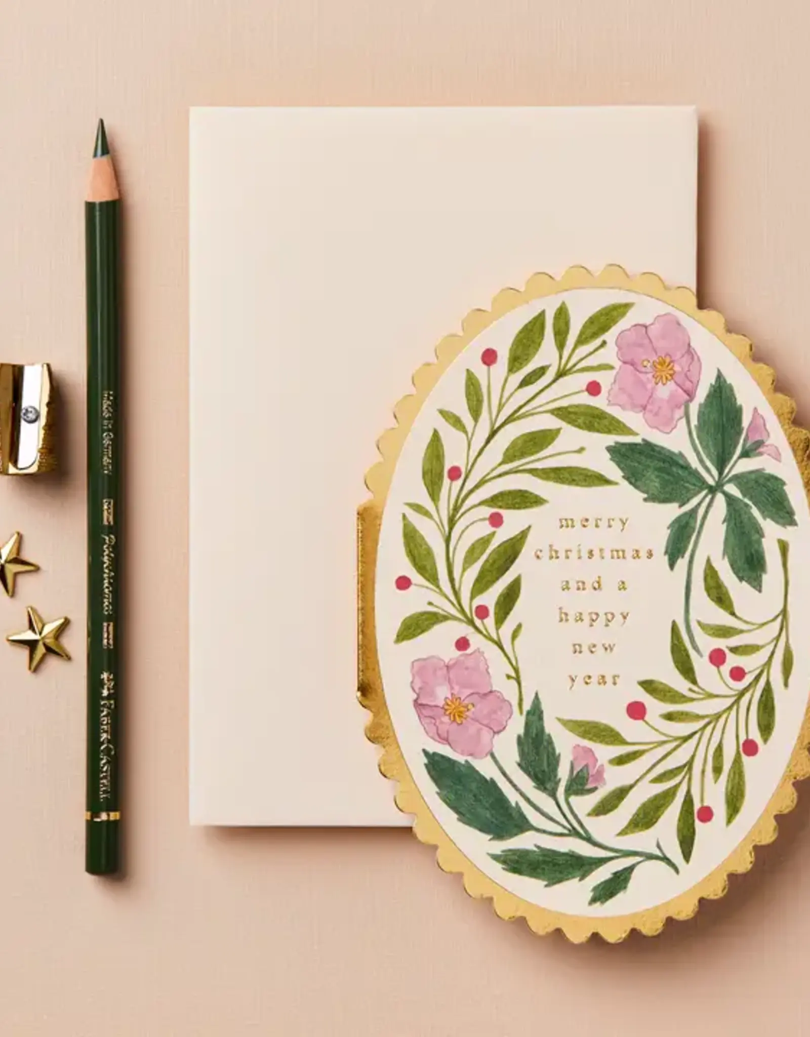 Wanderlust Paper Co Card, Pink Flora Merry Christmas