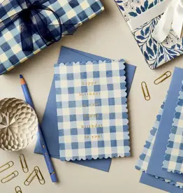 Wanderlust Paper Co Card, Mid Blue Gingham Happy Birthday