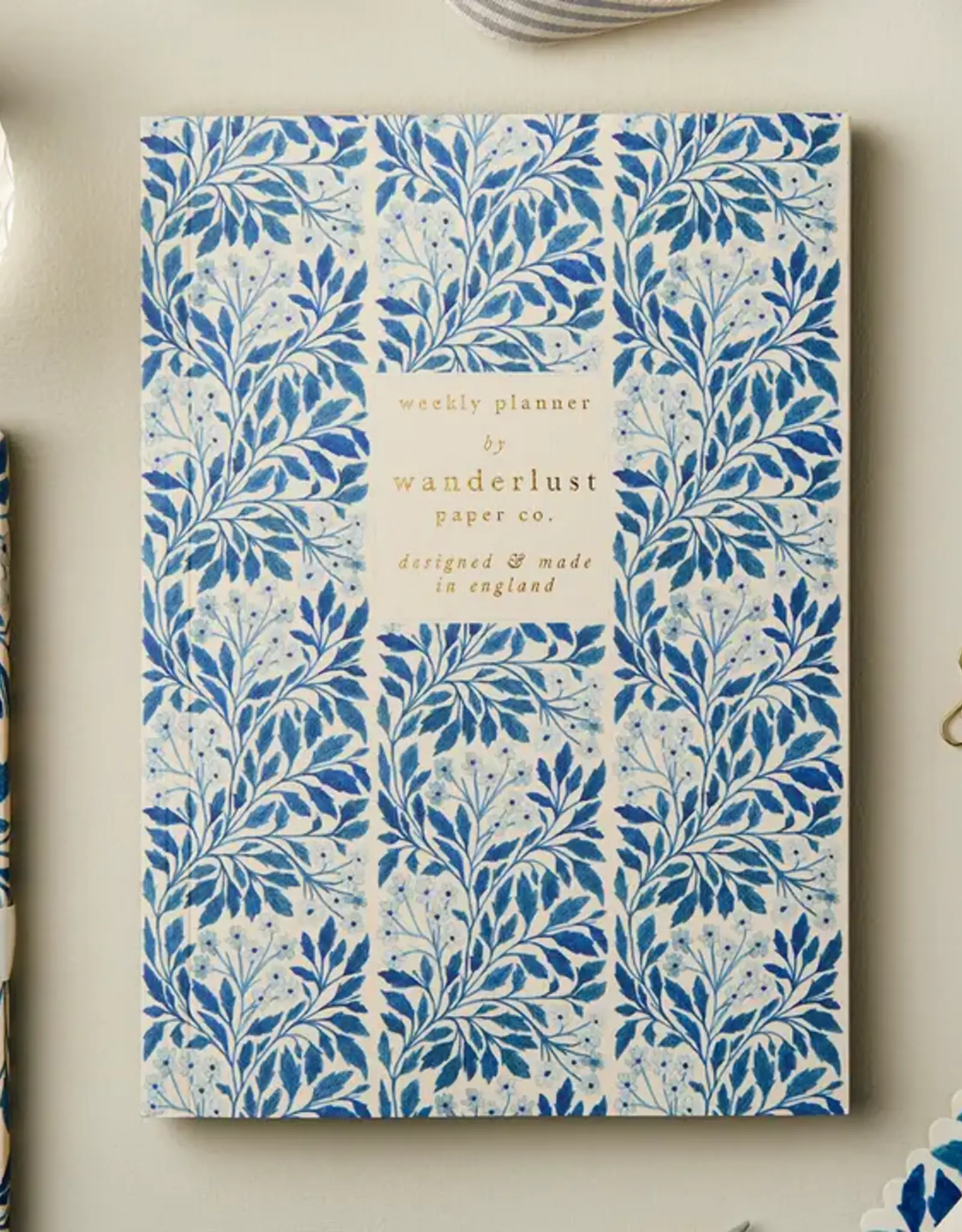 Wanderlust Paper Co Weekly Planner, Blue Flora