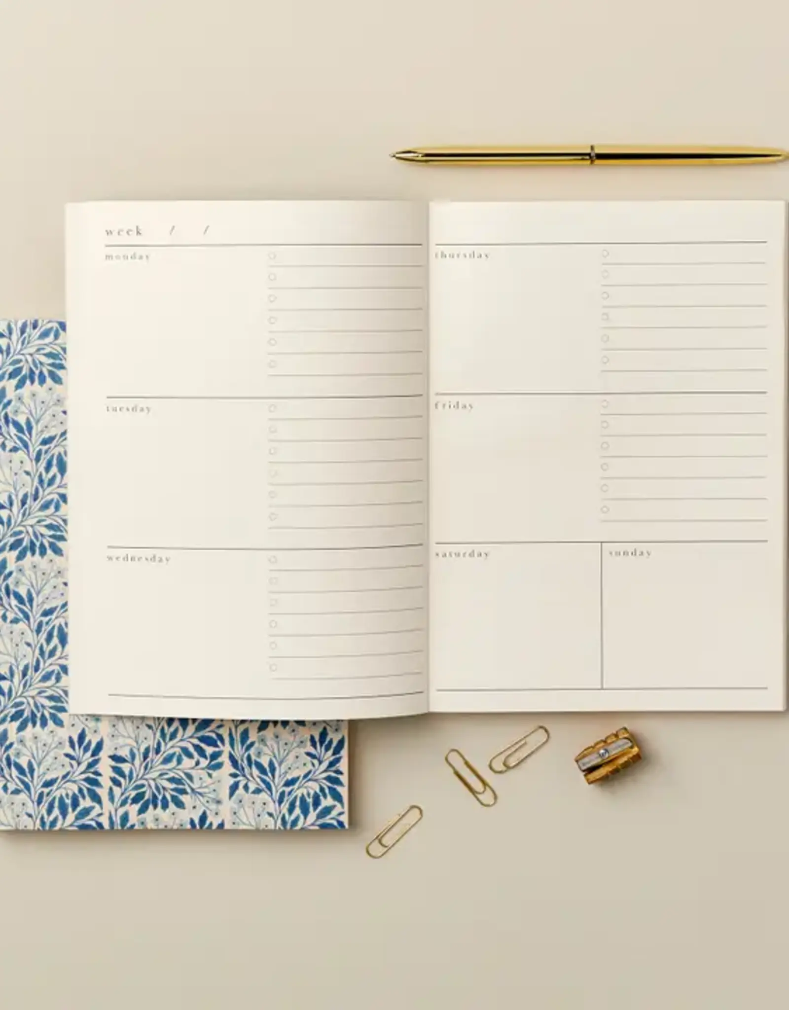 Wanderlust Paper Co Weekly Planner, Blue Flora