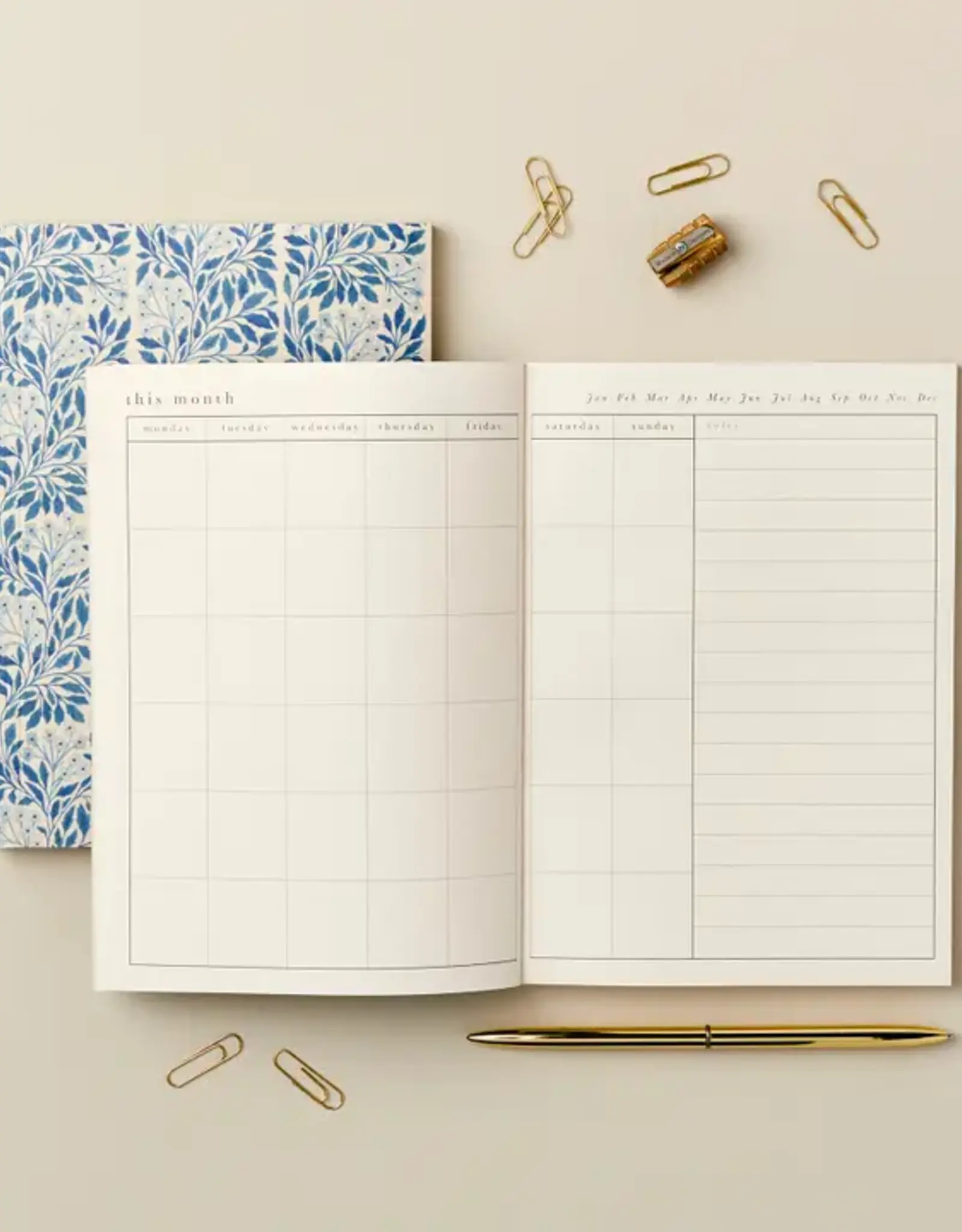 Wanderlust Paper Co Weekly Planner, Blue Flora