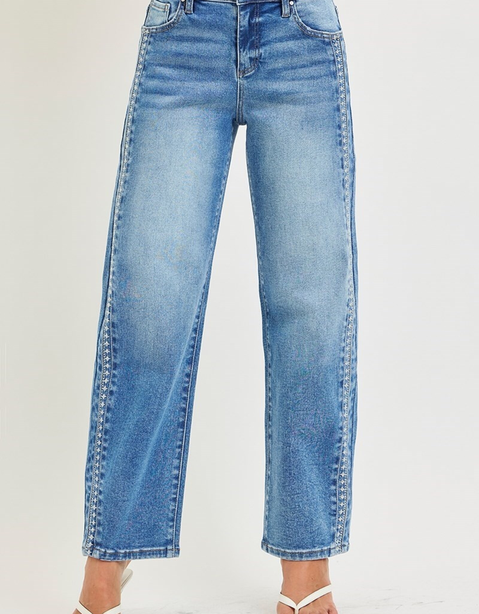 Risen Jeans High Rise Barrel Embroidered Jeans