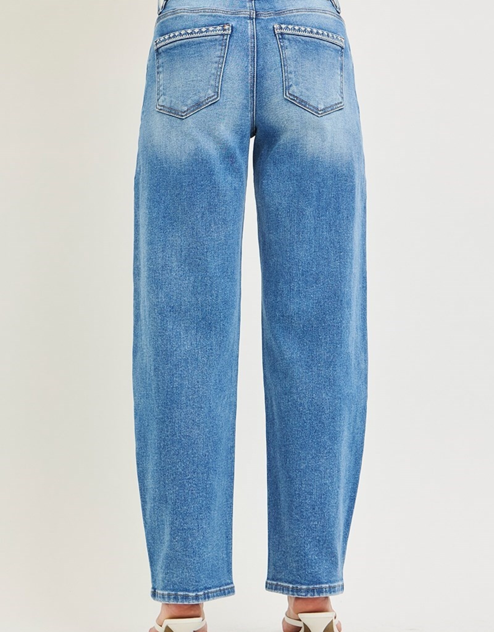 Risen Jeans High Rise Barrel Embroidered Jeans