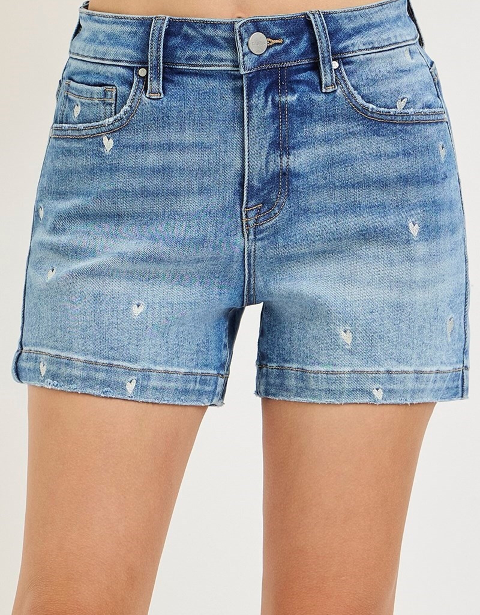 Risen Jeans High Rise Heart Embroidered Shorts