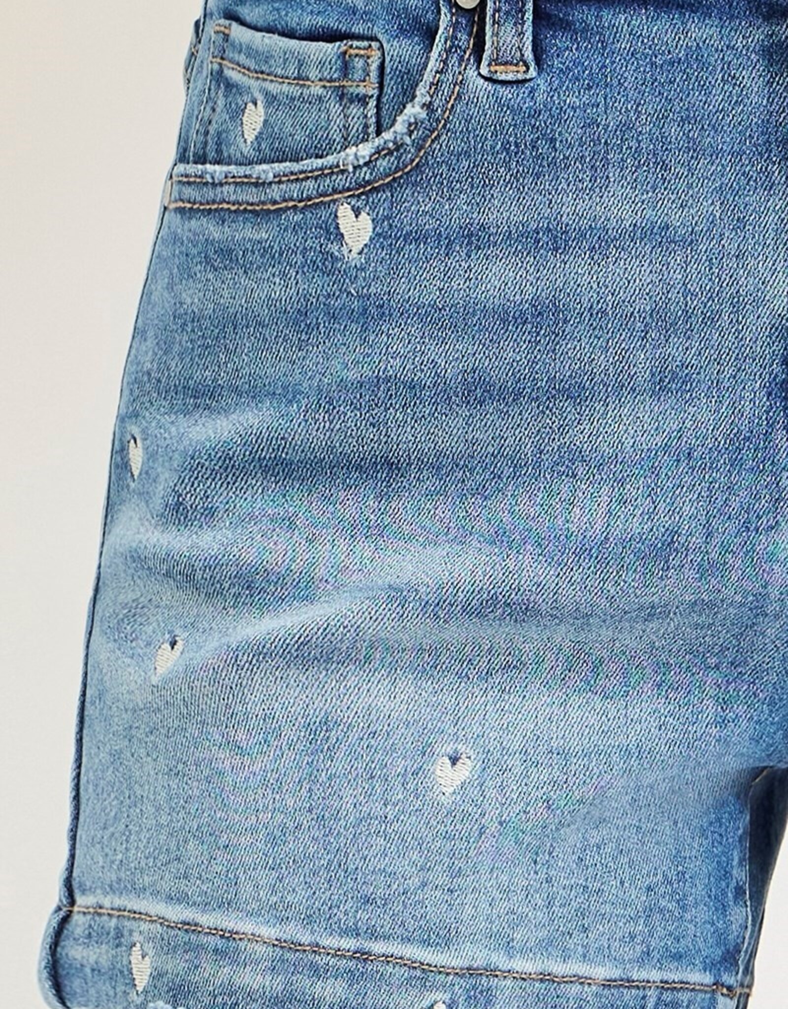Risen Jeans High Rise Heart Embroidered Shorts