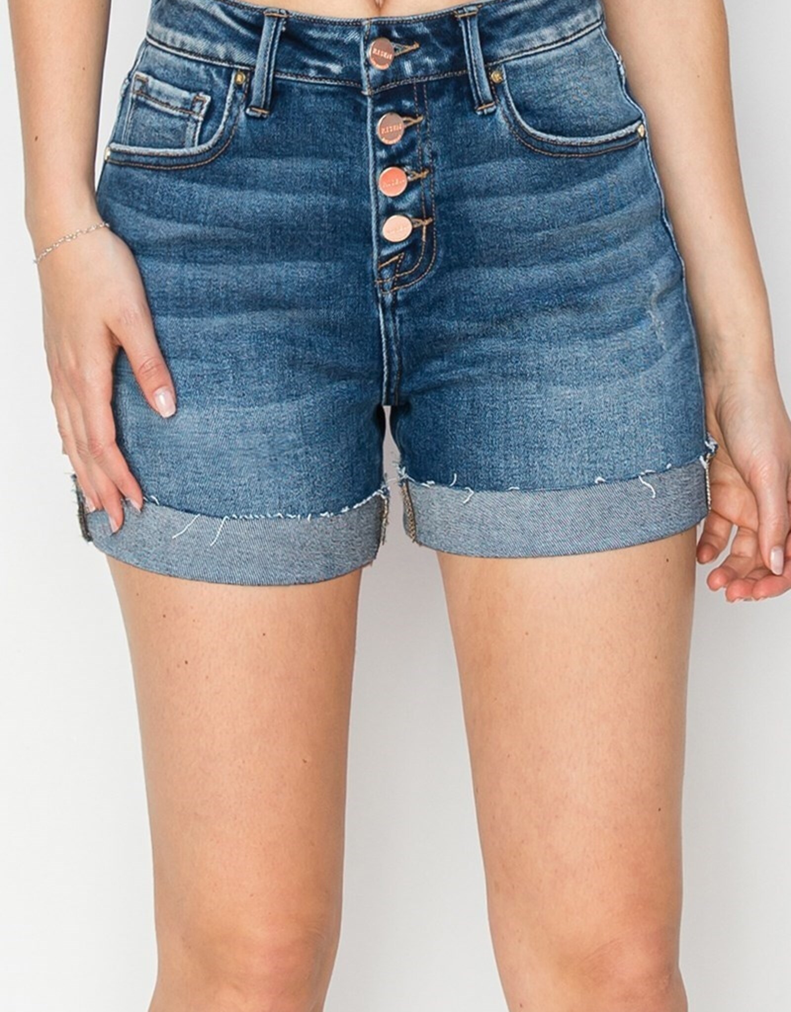 Risen Jeans High Rise Button Down Cuffed Shorts