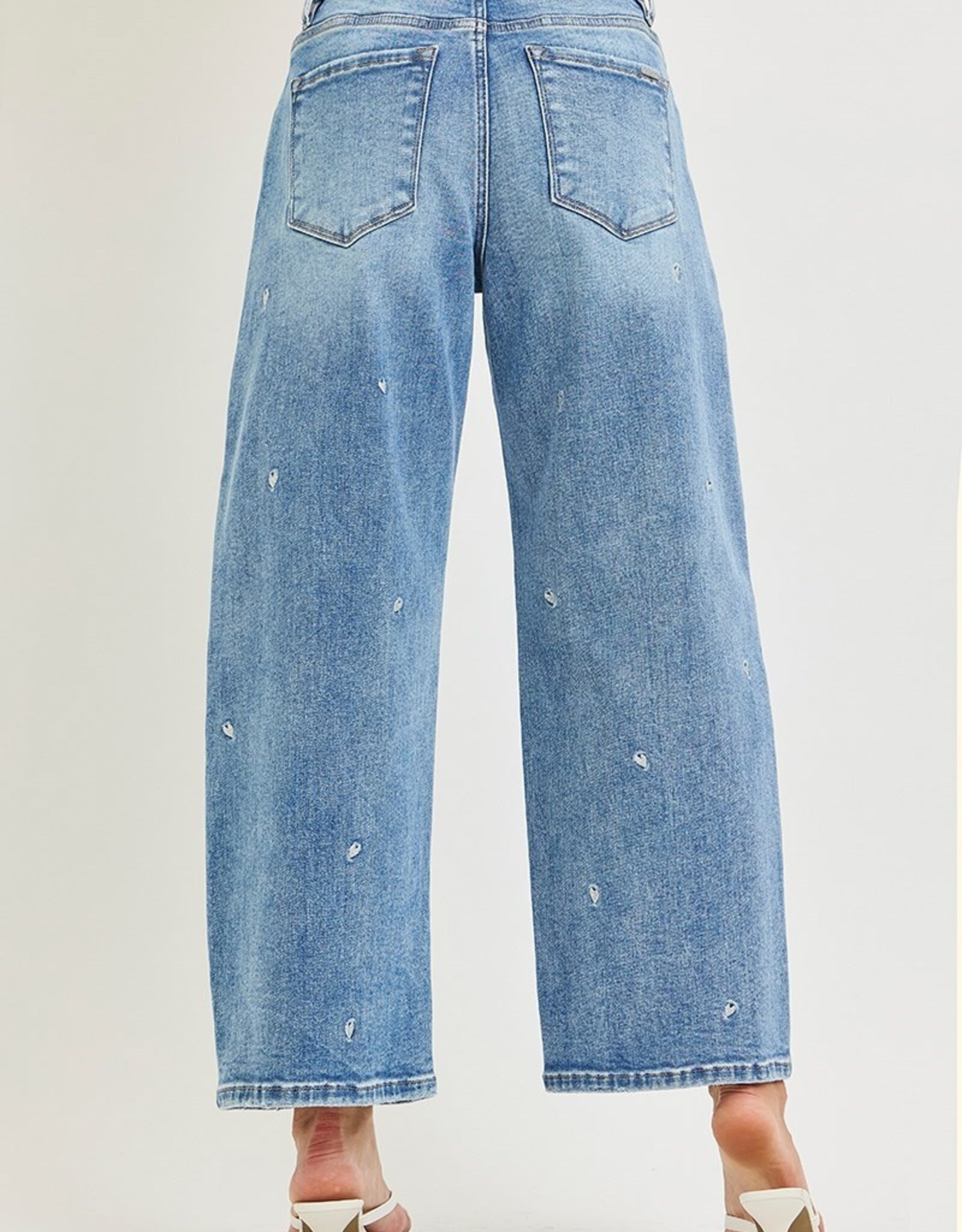 Risen Jeans Heart Embroidered Barrel Jeans