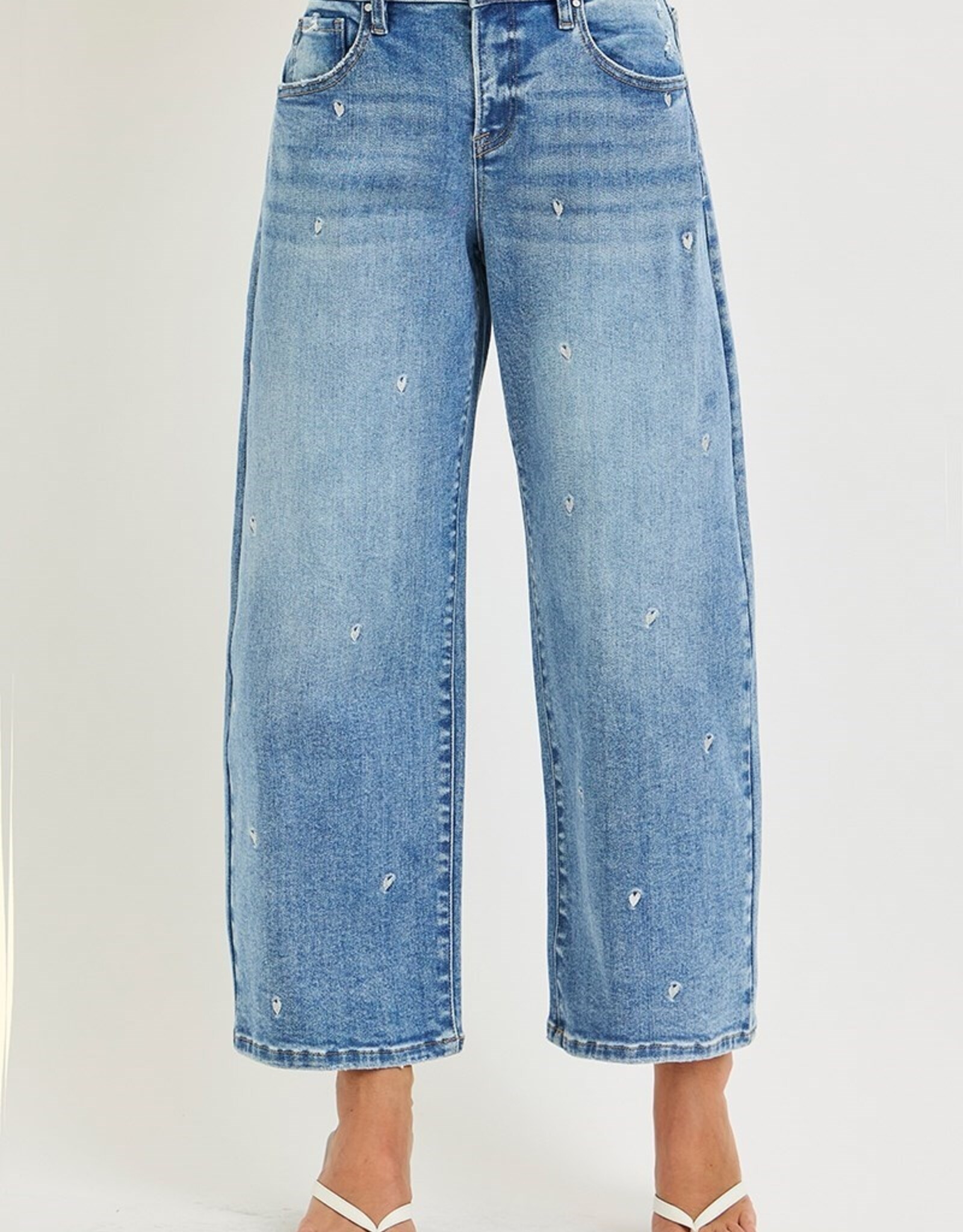 Risen Jeans Heart Embroidered Barrel Jeans