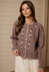 Blu Pepper Floral Embroidery Contrast Stitch Knit Cardigan