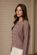 Blu Pepper Floral Embroidery Contrast Stitch Knit Cardigan