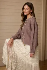 Blu Pepper Floral Embroidery Contrast Stitch Knit Cardigan