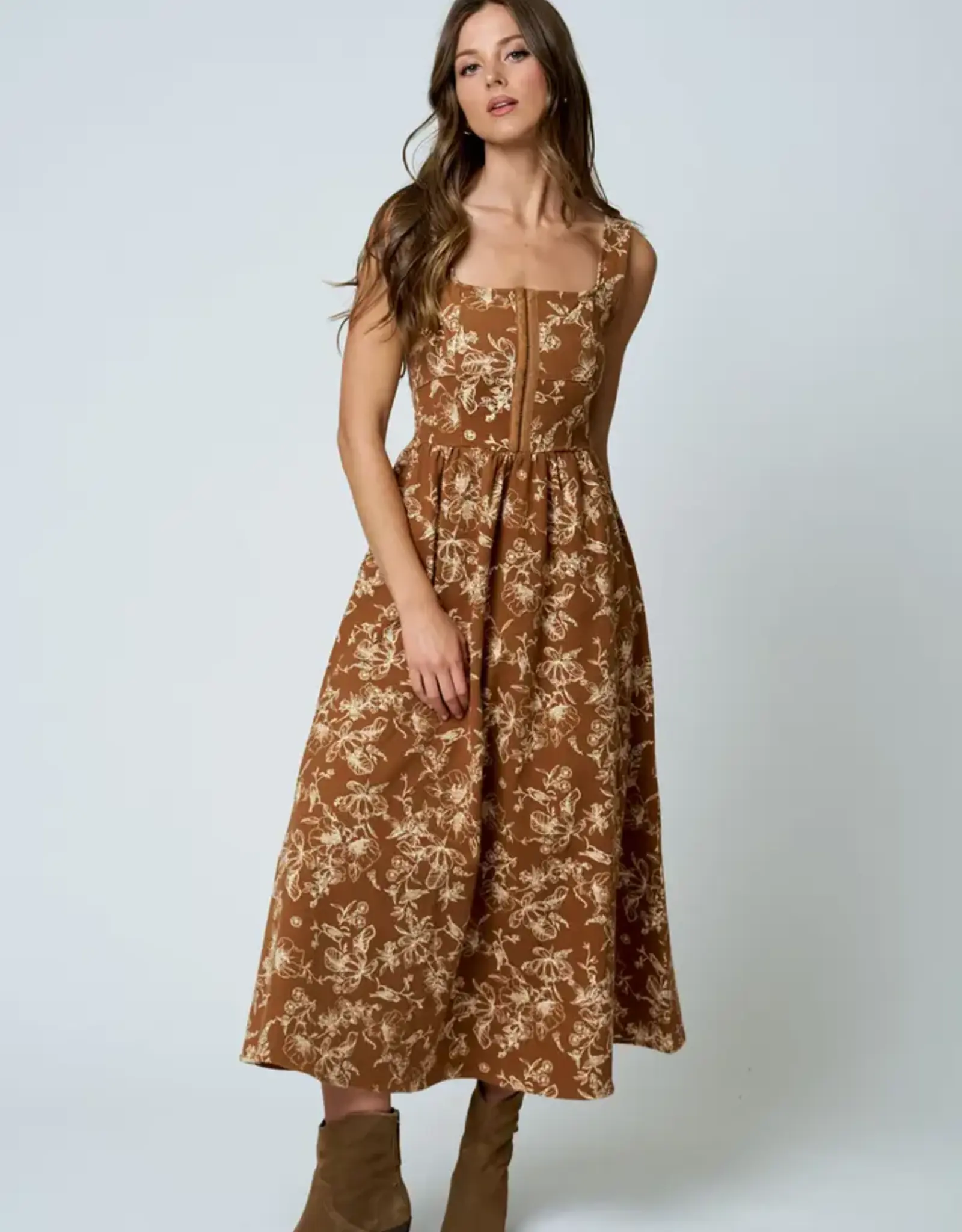 Blu Pepper Floral Sleeveless Front Hook Midi Dress