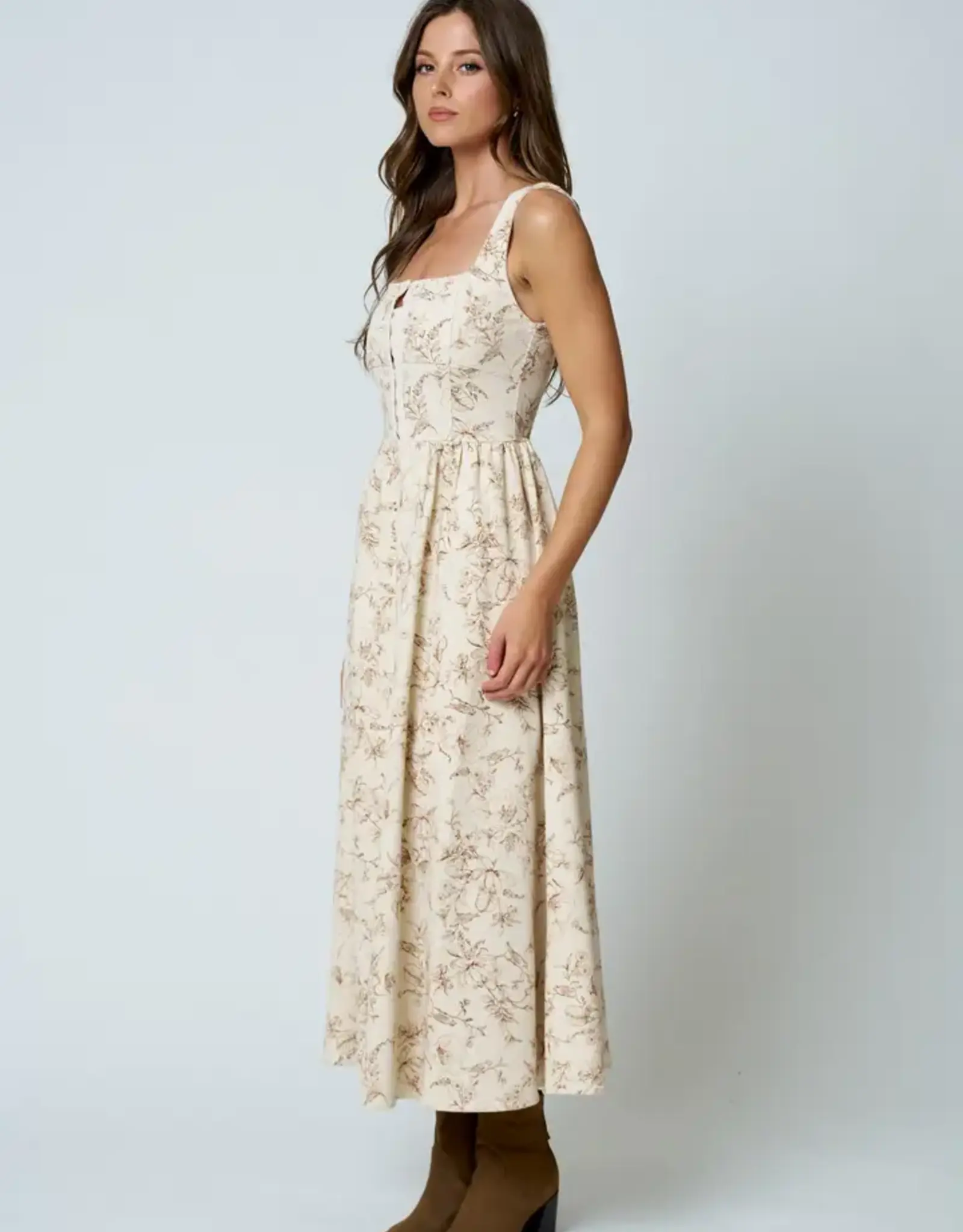 Blu Pepper Floral Sleeveless Front Hook Midi Dress